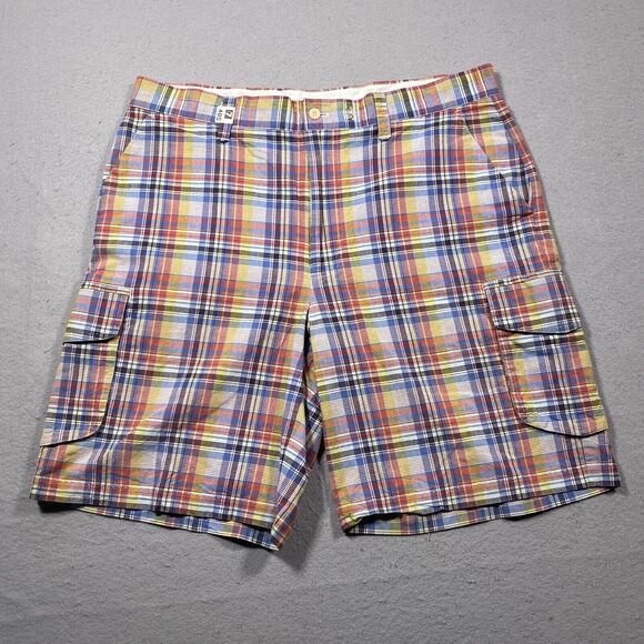 Nat Nast Shorts Mens 38 Cargo‎ Madras Plaid Pockets Preppy Golf Inseam 10" - Picture 1 of 10